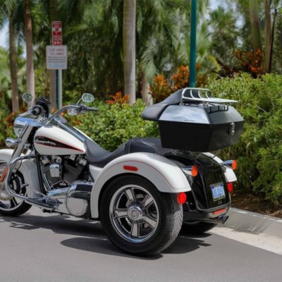 48L Universal Motorcycle Tail Box Top Case Luggage with Top Rack & Backrest for Harley Road King