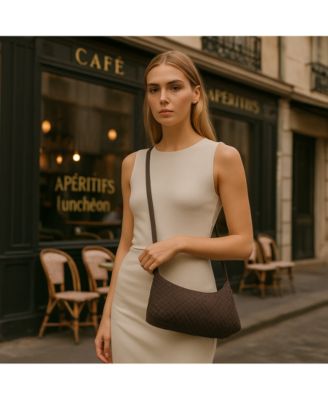 Woven Suede Baguette Bag with Crossbody Strap