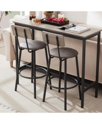 CASAINC Bar Table Set with 2 Stools and Cushioned Backrest