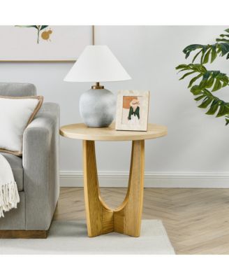 25 Inch Round Wooden End Table and Side Table in Oak