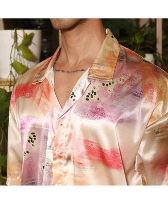 Men's Cantaloupe Orange & Amethyst Purple Abstract Sheen Oversized Shirt