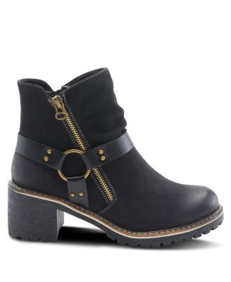 Women’s FIREWOOD Lug Sole Booties with O-Ring Harness and Faux Fur Lining