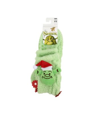 Women's Plush Santa Head Green Chenille Crew Socks6g