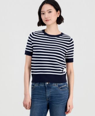 Women's Cotton Roll-Neck Raised-Stripe Sweater