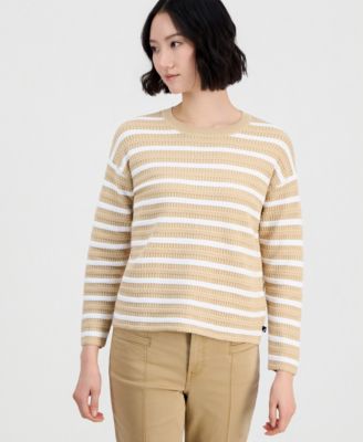 Jeans Women's Striped Braided Pointelle Sweater