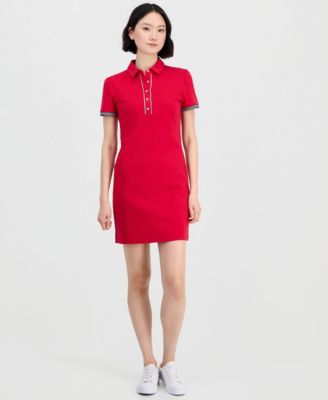 Jeans Women's Cotton Solid Puff-Sleeve Polo Dress