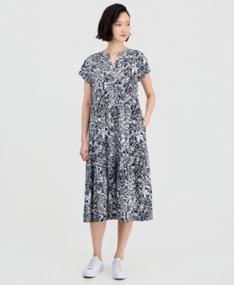 Women's Shadow Floral Tiered Midi Dress