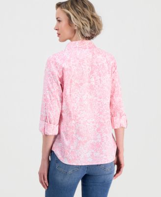 Women's Cotton Shadow Floral Roll-Tab Shirt