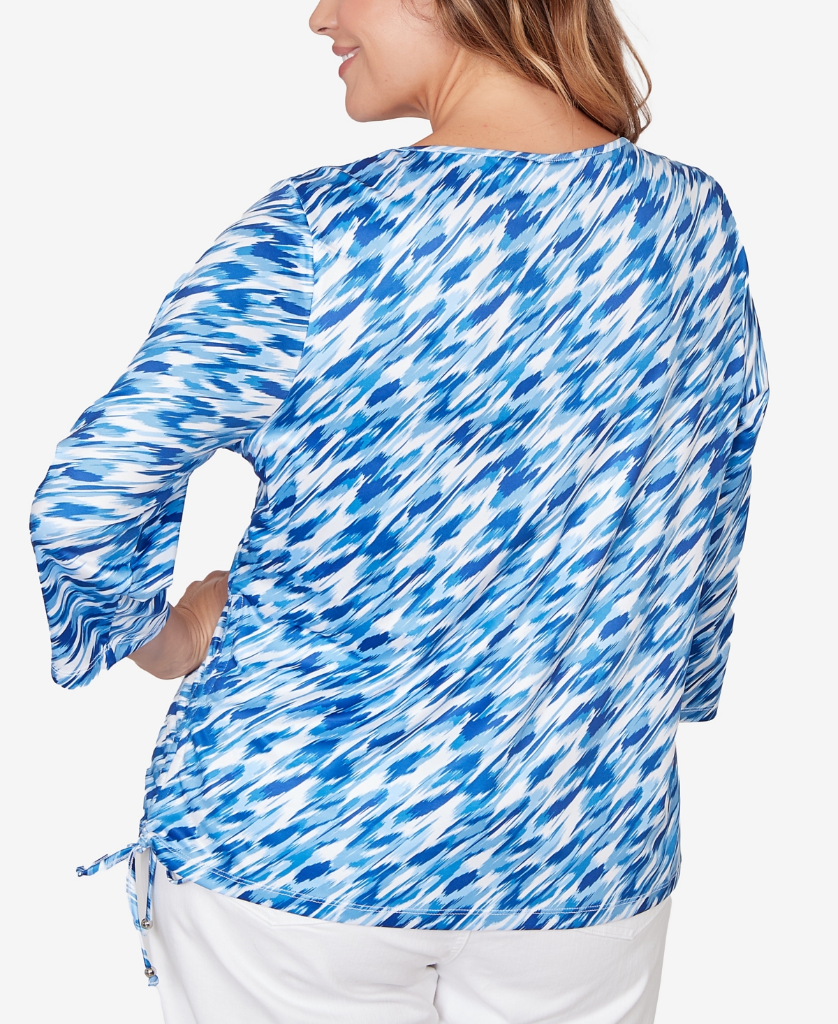 Hearts Of Palm Plus Size Printed 3/4 Sleeve Top In Blue