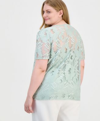 Plus Size Lace Short-Sleeve Top