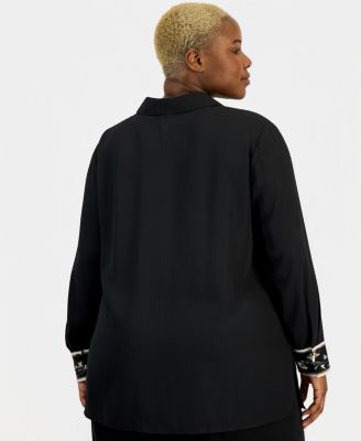 Plus Size Placement-Print Button-Front Shirt