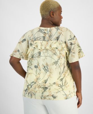 Plus Size Short-Sleeve Ruffled V-Neck Blouse