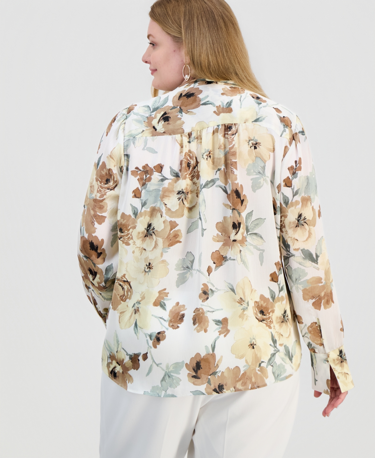 Anne Klein Plus Floral Popover Blouse