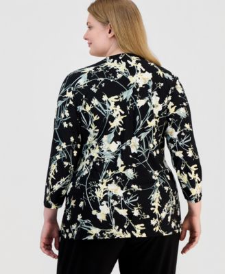 Plus Size Floral Border Stripe Wrap Top