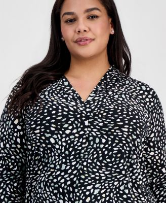 Plus Size Printed Long-Sleeve Top