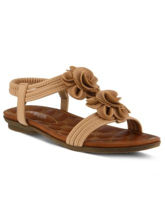 Women s Nectarine Floral T-Strap Sandal with Elastic Back and Quilted Footbed