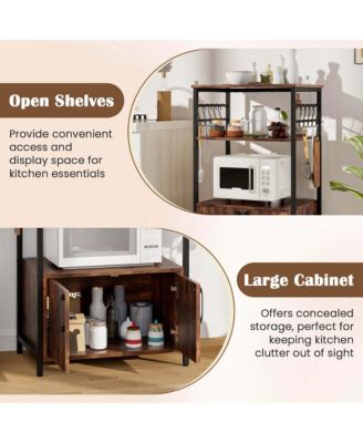 3-Tier Kitchen Baker s Rack with Cabinet 2 Open Shelves 10 S-Shaped Hooks