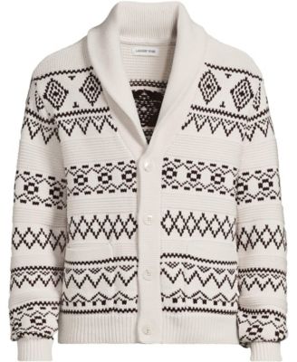 Men's Long Sleeve Cotton Blend Shawl Fairisle Cardigan
