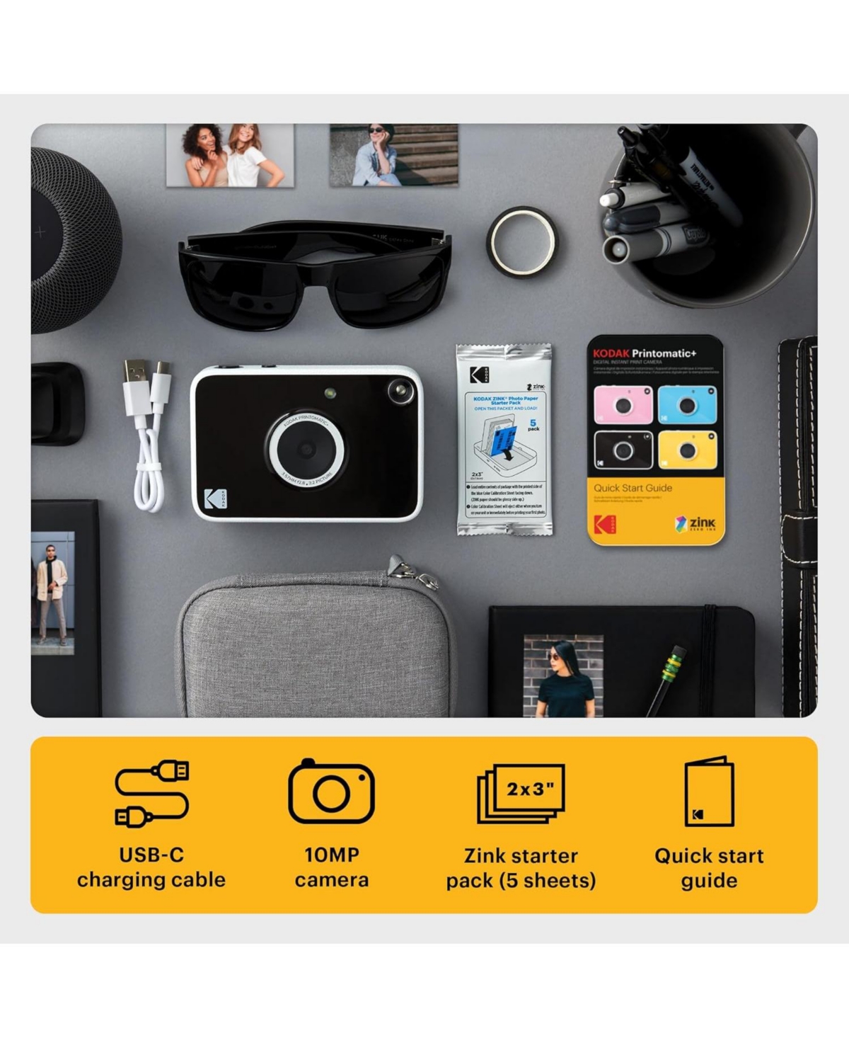 Kodak Printomatic+ Instant Camera Bundle 10MP w/ Case & 20 Zink Paper
