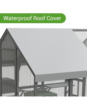 43 sq. ft. Cat Run Enclosure Walk in Cat Catio Kitten Condo with Enter Door Roof Cover,  Large Outdoor Cat Cage