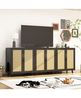 1 PC Wooden Cat Box Enclosure With Lock Sisal Door, Cat Washroom，Storage for Living Room