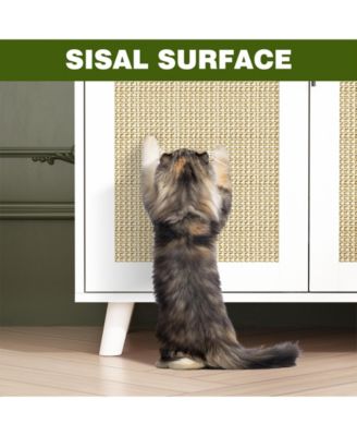 Modern Cat Litter Box Enclosure, White Hidden Litter Box Furniture Cat Washroom Storage With Lock Sisal Door for Rooms