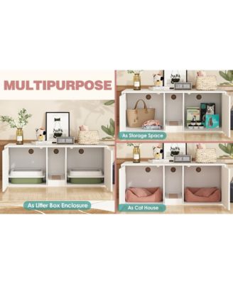Hidden Cat Litter Box with 2 Sisal Doors, Litter Box Enclosure Washroom Storage Cabinet Bench End Table