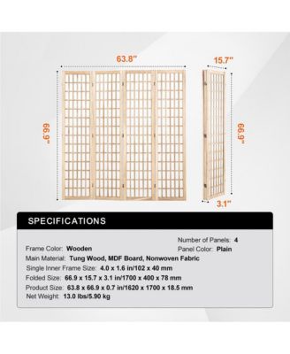 4-Panel Folding Japanese Room Divider for Indoor Privacy