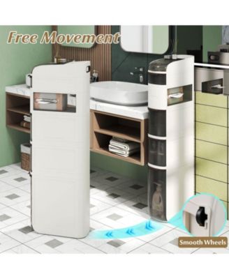 6-Tier Narrow Bathroom Storage Cabinet with Drawers Tissue Box Wheels for Kitchen