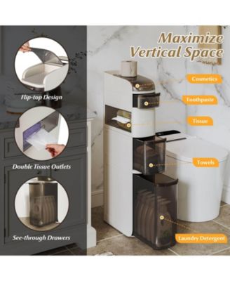 5-Tier Narrow Bathroom Storage Cabinet with Drawers Tissue Box Wheels for Kitchen