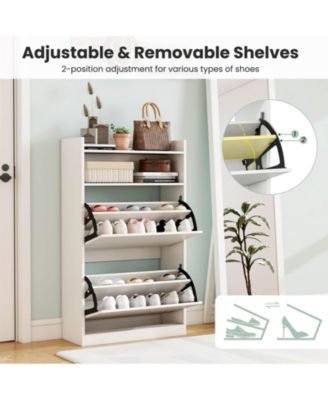Shoe Storage Cabinet with 2 Flip Drawers, Adjustable Removable Shelves for Entryway