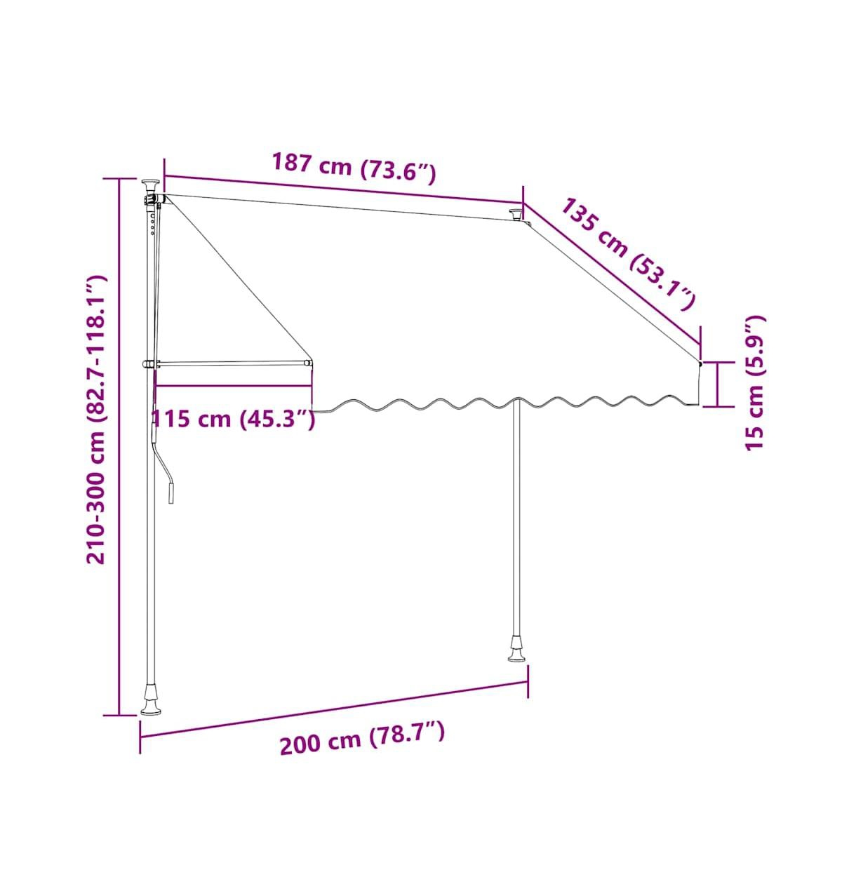 vidaXL Retractable Awning White and Orange Polyester with Pu coating, Steel