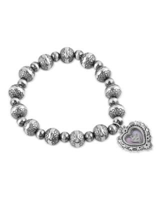Sterling Silver Pink Concha Shell Heart Charm Bead Bracelet