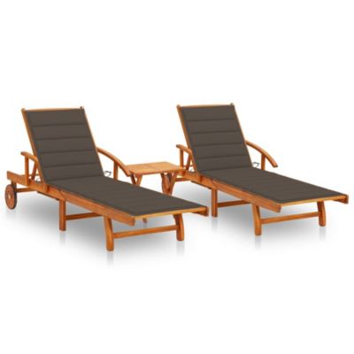 Sun Lounger Taupe, Wood Solid Acacia wood, Polyester Standard