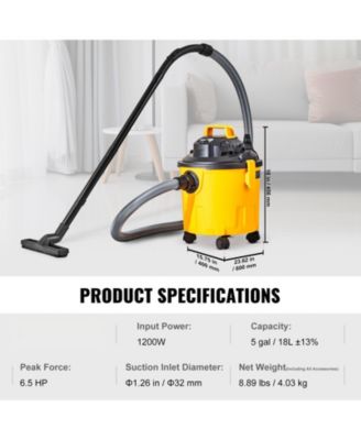 Shop Vacuum Wet & Dry, 5-Gal 6 Peak HP Vac with Powerful Suction & Blower, 2-in-1 Crevice Nozzle, Pet Hair, Car Cleaning