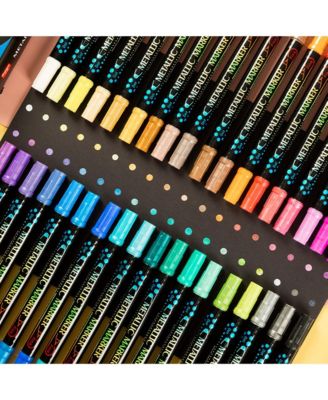 24 Colors Metallic Art Markers with Dual-Tip Round Point for Card Making, Rock Painting, Album, Wood, Ceramic and Glass