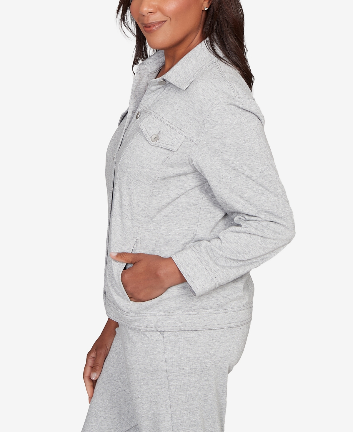 Alfred Dunner Women's Casual Vibe Shimmer Collared Button Jacket