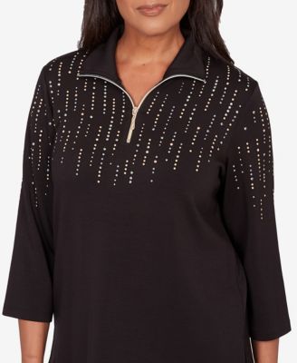 Women's Seville Heat Set Embellished Zip Mock Neck Top