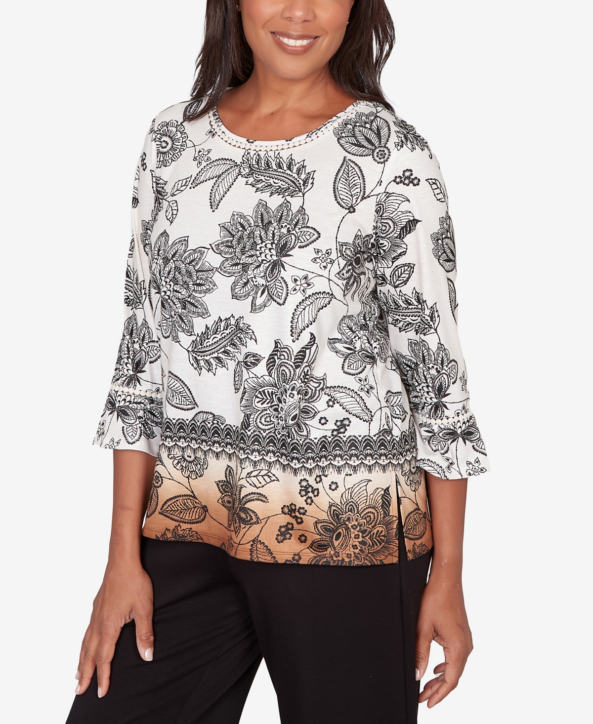 Alfred Dunner Women's Seville Ombre Floral Crew Neck Top