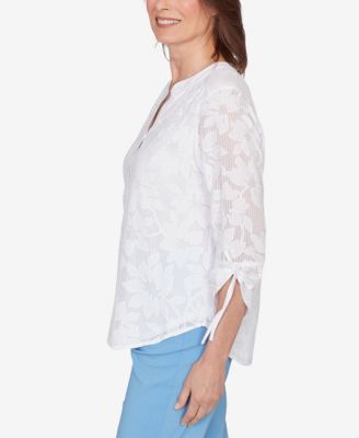Women's St. Augustine Floral Jacquard Tie Sleeve Henley Top