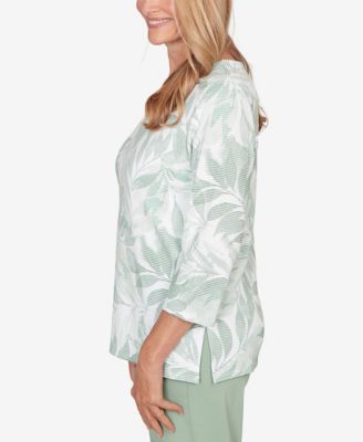 Women's St. Augustine Monotone Leaf Print Split Neck Top