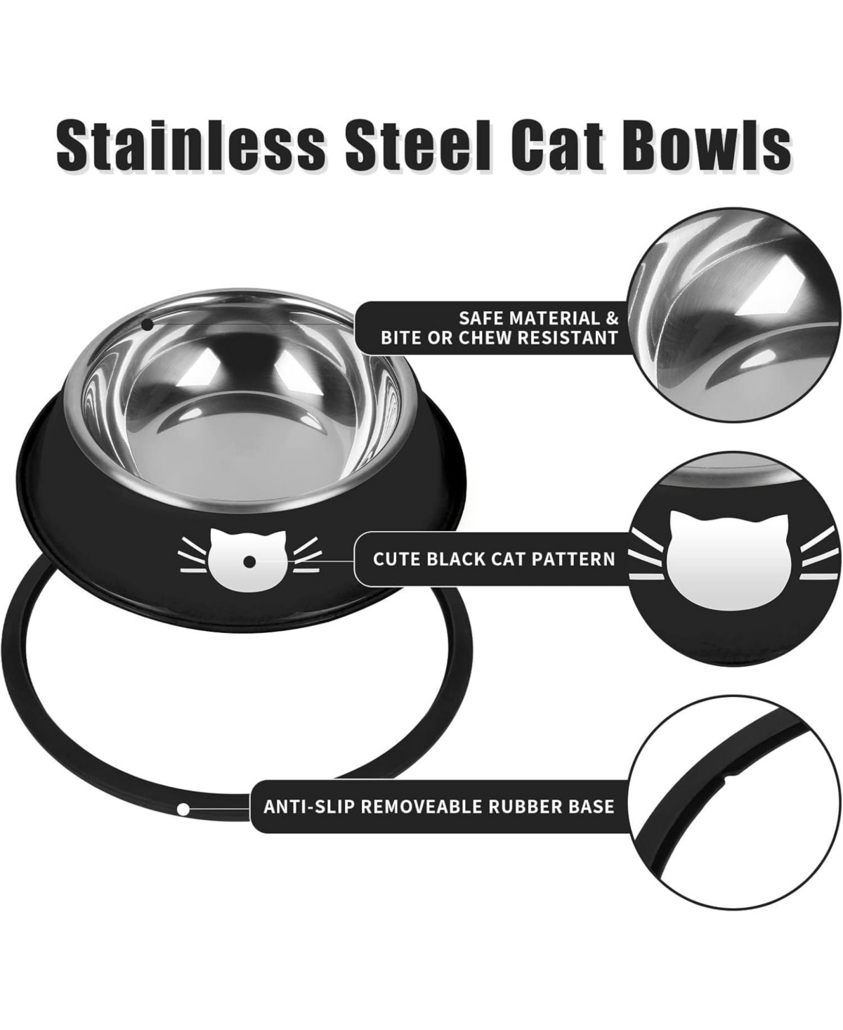 Wopet 2 Pcs Cat Bowls Non Slip Stainless Steel Small Cat Food Bowls Unbreakable Thicken Cat Feeder 7 Oz Cat Dishes Suitable for Indoor Small Pets