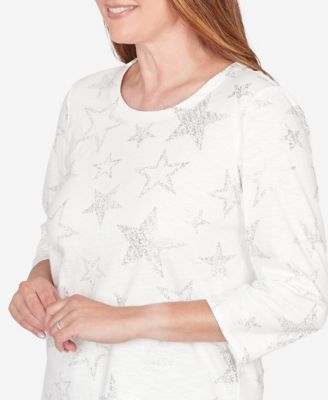 Petite Comfort & Joy Star Print Crew Neck Top