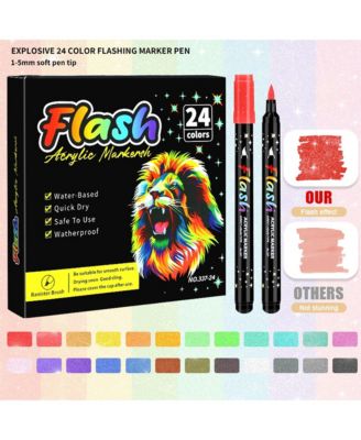 24 Colors Glitter markers, Soft-Tipped Drawing Pens, Quick-Drying and Colorfast for Rock Painting, Canvas, Fabric & Creative Crafts