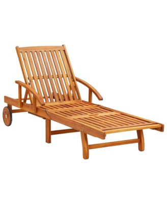 Patio Solid Acacia Wood Sun Lounger with Cushion