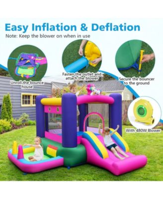 6-in-1 Bouncy Castle Inflatable Bounce House with Slide and Ball Pit with 480W Blower