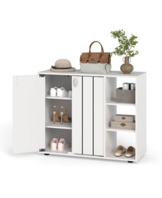 3-Tier Wooden Shoe Storage Organizer with Doors & 3-Level Adjustable Open Shelves