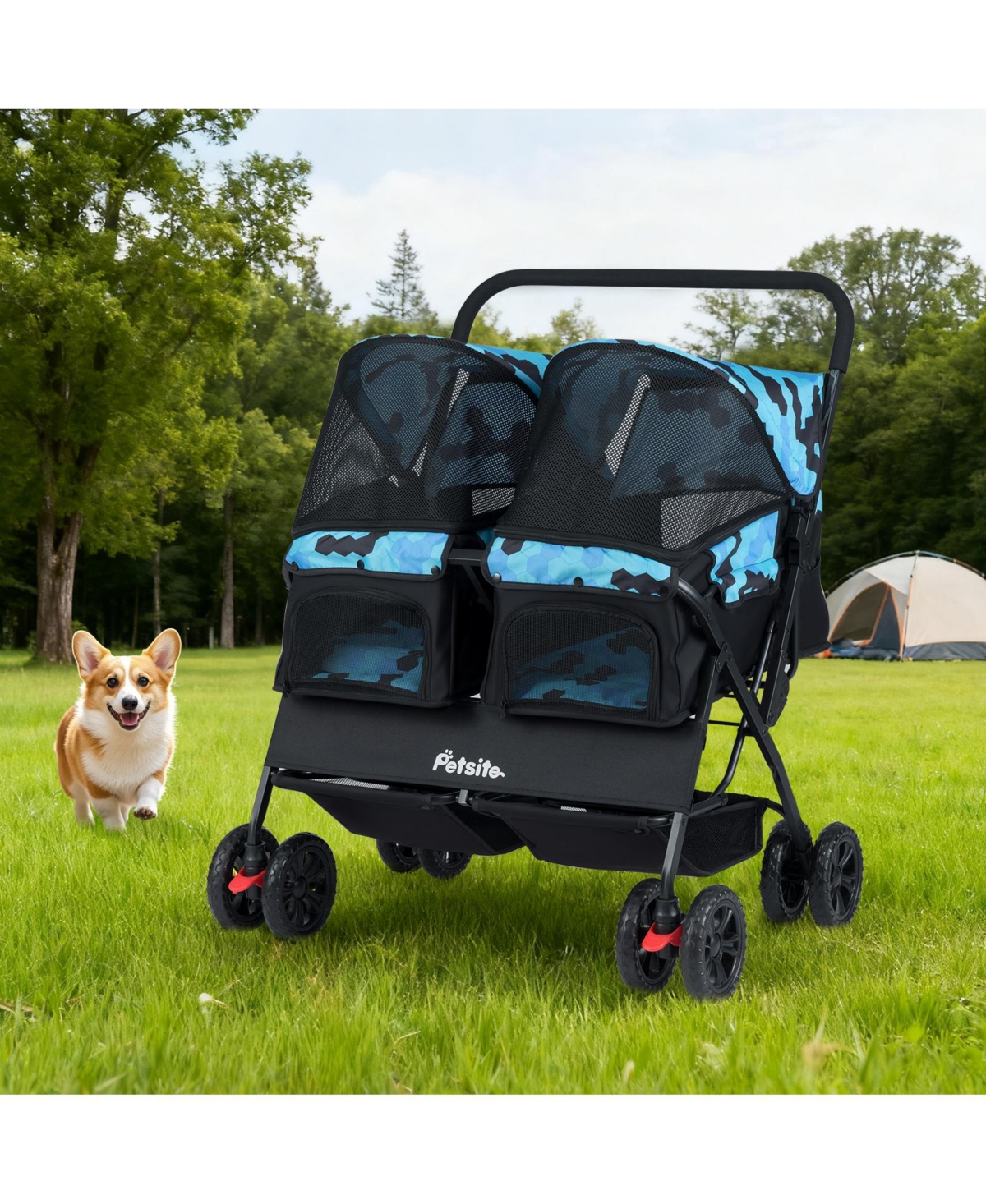 Gymax Double Pet Stroller w/ 2-seater Carrier Adjustable Sunshade Removable Pad