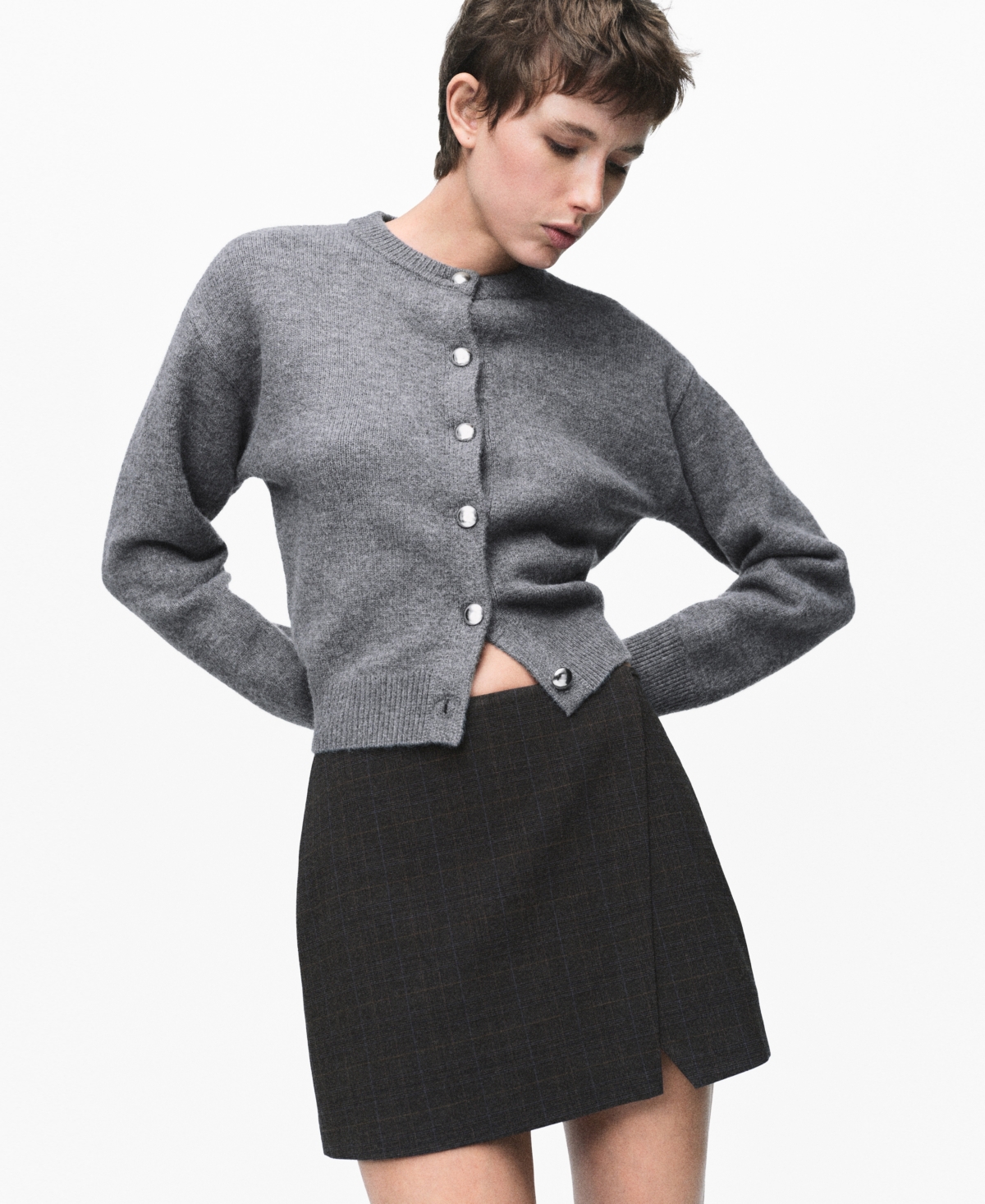 Mango Women's Buttons Chunky-knit Cardigan In Gray