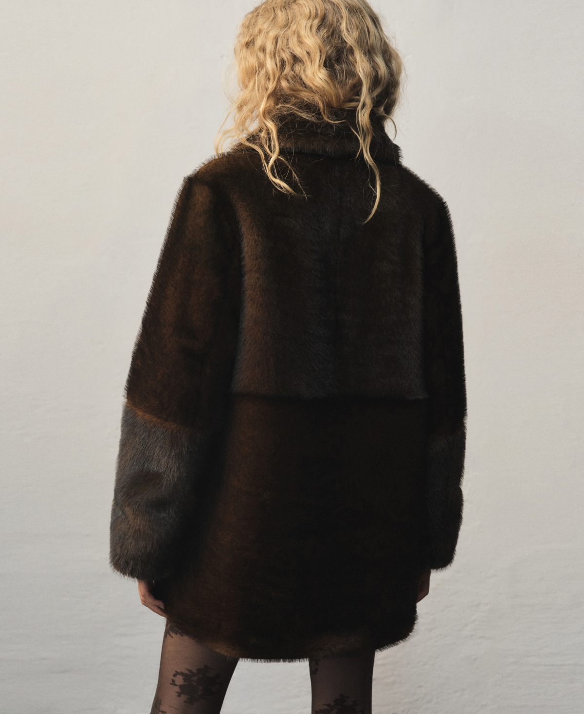 Mango Women's Shirt Collar Fur-effect Coat In Brown